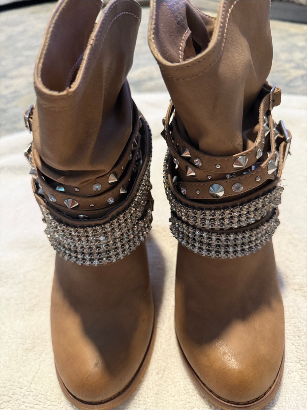 Hog Rated Studded Rhinestone Ankle Boots - Brown